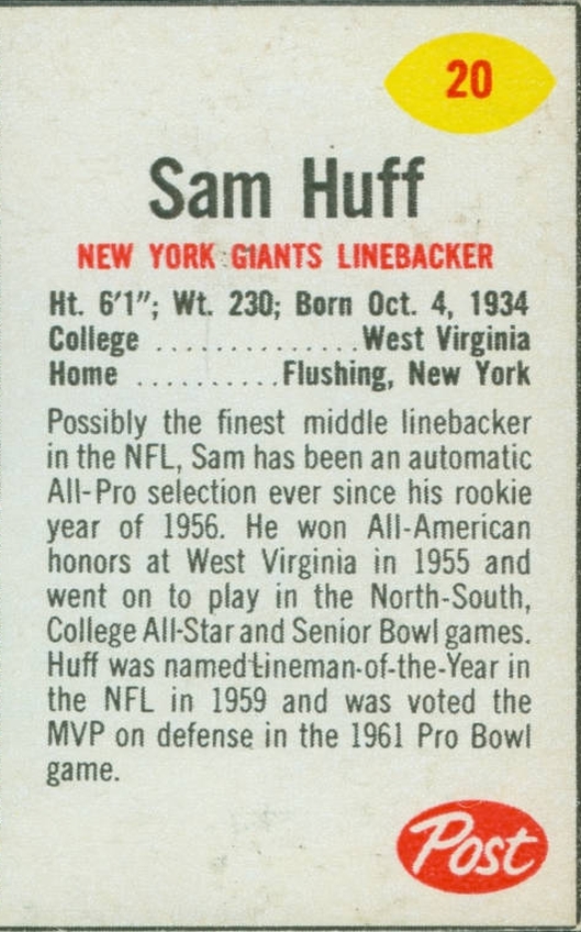 Sam Huff Post Toasties 18 oz. 20