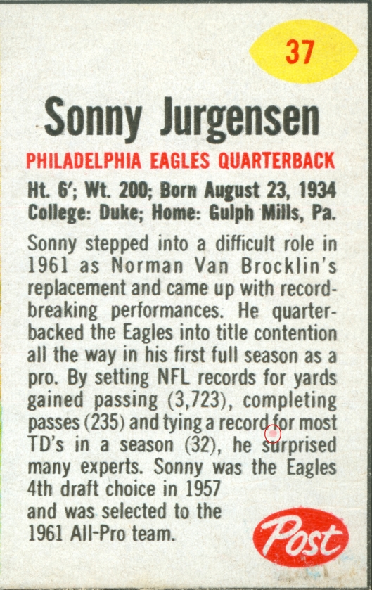 Sonny Jurgensen Grape Nuts 11 oz. 37 V4